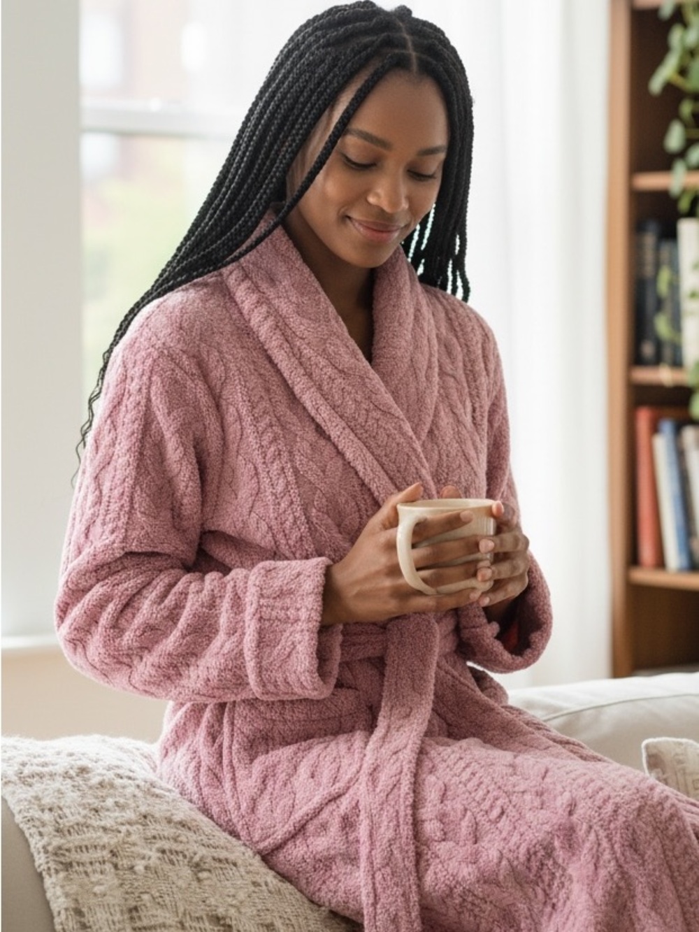 Room Service Cable Knit Cozy Wrap Robe NWOT | Medium Pink Soft Belted Lounge